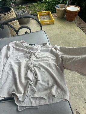 Adrianna Papell Light Gray Tie-Front Blouse